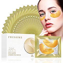 24K Golden Collagen Eye Pads – Gel Eye Mask for Eyes Treatment Puffiness Anti Aging Removing Bags Deep Hydration Relieve Dark Circles Under Eye Gel Mask for Women and Men (20 Pairs)