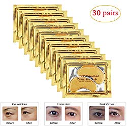 Adofect 30 Pairs Gold Eye Mask Power Crystal Gel Collagen Masks, Great For Anti Aging, Dark Circles & Puffiness
