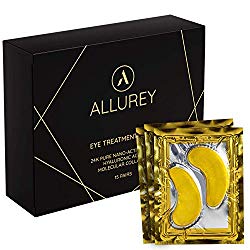 ALLUREY 24K Gold Collagen Eye Mask, Best Eye Treatment, Anti-aging and Anti-wrinkle Effect, Moisturizes, Reduces Puffiness and Dark Circles, Under Eye Patches (15 Pairs)