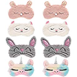 Biubee 8 Pack Cute Animal Eye Mask- Unicorn Alpaca Rabbit Bear Sleeping Mask Soft Plush Blindfold Cute Unicorn Horn Sleep Mask Eye Covers Eyeshade for Girls Women Kids Travel Nap Sleep Overnight Party