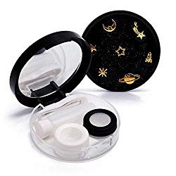 Contact Lens Box The Golden Stars Cute Contact Lens Travel Case Contact Lens Case Container Holder Storage Box Portable Contact Lens Travel Kits Cute Mini (Black)