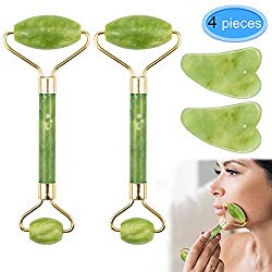 EAONE 2 Pack Jade Roller Eyes Facial Massage Kits Skin Roller with 2Pcs Face Gua Sha Tools for Face, Eyeball, Neck, Body Massage