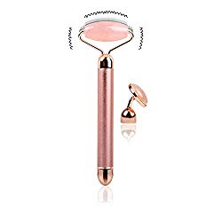 Electric Jade Roller Vibrating Facial Roller Massager, 2-IN-1 Nature Rose Quartz Face Roller Skin Eye Roller