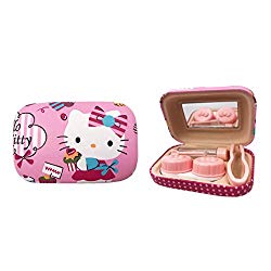 Hello Kitty Mini Contact Lens Case Travel Kit with Solution Bottle,Tweezers and Mirror