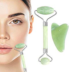 Jade Roller Anti aging Natural Roller for Face and Gua Sha Massage Tool Set, Anti Wrinkles Roller Massager For Face Neck Body