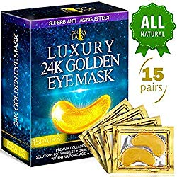 Luxury Under Eye Patches – 24K Gold Eye Mask Anti-Aging Hyaluronic Acid – Under Eye Mask for Reducing Dark Circles & Puffy Eyes (15 PAIRS) – Under Eye Bags Treatment