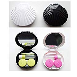 Pack of 2 Contact Lens Case Kit with Holder Tweezers Mirror Contact Box, Compact Portable Shell Contacts Lens Hard Case Travel Kit (White and Black)