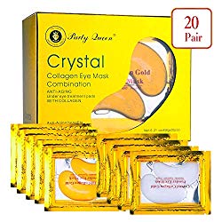 Party Queen 24K Gold Under Eye Bags Treatment Masks Collagen Under Eye Patches Pads for Dark Circles, Puffy Eyes and Wrinkles (20 Pairs 2 Types Pack In 1)