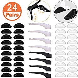FSACLE 24 Pairs Eyeglass Nose Pads and 4 Eyeglass Retainer Sticky Pads Silicone Glasses Nose pad Stick on Eyeglass, Reading Glasses, Sunglasses, Adhesive Silicone Nosepads(Clear and Black, 0.6 inch)
