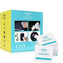 Lens Cleaning Wipes, Anti-Fog Glasses Cleaners Pre-moistened and Non-Scratching Eyeglass Wipes for Eyeglasses, Tablets, Camera Lenses, Screens, Keyboards and Other Delicate Surfaces – 110 Individually