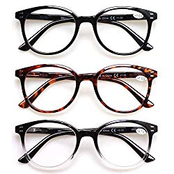 3 Pack Reading Glasses Spring Hinge Stylish Readers Black/Tortoise for Men and Women (3 Mix, 1.5)