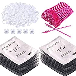 3x100pcs Under Eye Pads Lint Free Lash Extension Eye Gel Patches, Eyelash Mascara Brushes Wands Applicator Makeup Brush,Nail Art Tattoo Glue Rings Holder Eyelash Extension Rings Beauty Tools