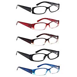 5 Pack Spring Hinge Reading Glasses Rectangular Fashion Quality Readers for Men and Women (5 Pack Mix, 1.75)