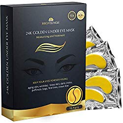 BrightJungle Under Eye Collagen Patch, 24K Gold Anti-Aging Mask, Pads for Puffy Eyes & Bags, Dark Circles and Wrinkles, with Hyaluronic Acid, Hydrogel, Deep Moisturizing Improves elasticity, 16 Pairs