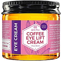 Coffee Eye Lift Cream by Leven Rose 100% Natural, Reduces Puffiness, Brightens Tired Eyes & Dark Circles, Anti Aging, Firming, Collagen Building, Deep Hydrating Wrinkle Creme 1 oz