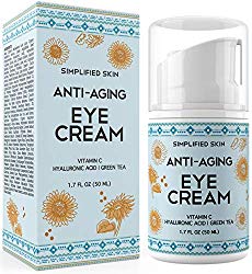 Eye Cream for Dark Circles, Wrinkles, Bags & Puffiness. Best Under & Around Eyes Anti-Aging Treatment with Vitamin C, Hyaluronic Acid, Green Tea & Organic Rosehip oil by Simplified Skin 1.7 oz