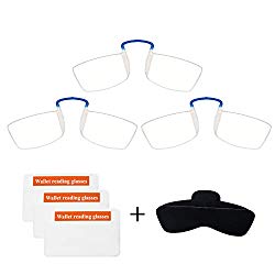 Noble Ultra Slim and Flat Reading Glasses Thin and Flexible Rimless (3 Pack) with 3 Wallet Mini Card Holder and 1 Silicone Stick On Portable Cell Phone Case for Men and Women (2.00 Strength)