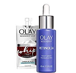 Olay Regenerist Retinol Face Serum, Retinol 24 Night Face Serum, 1.3oz + 1 Week Of Whip Face Moisturizer Travel/Trial Size