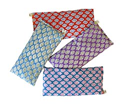 Peacegoods Scented Eye Pillows – Pack of (4) – Soft Cotton 4 x 8.5 – Organic Lavender Flax Seed – 4 x 8.5 Hand Block Print India – Leaf Turquoise Orange Purple Aqua