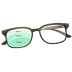 Progressive Reading Glasses Men & Women – No Line Gradual Multifocal Lenses, 3 Magnification Strengths in 1: +150 Reading, 100 Computer Desk, 50 Distance/Surroundings | Bonus Pouch Included