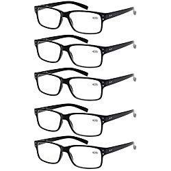 Reading Glasses 5 Pairs Quality Readers Spring Hinge Glasses for Reading for Men and Women (5 Pack Black, 1.50)