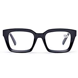 Retro Desinger 50mm Large Lens Square Reading Glass Big Eyeglass Frames (Black, 1.5)