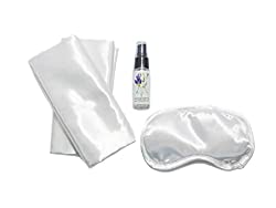 Revive Beauty, Sweet Serenity Deluxe Sleep Set, Soft Luxury Satin Pillowcases, Eye Mask, Lavender Spray – White