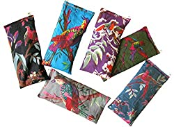 Scented Eye Pillows – Pack of (6) – Soft Cotton 4 x 8.5 – Organic Lavender Flax Seed – hand block print – birds flowers purple black blue gray green